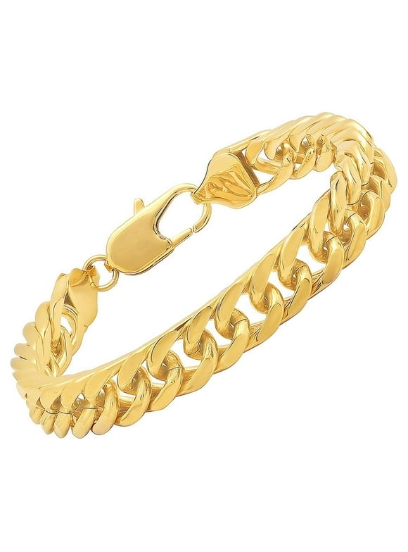 Mens Gold-Tone Stainless Steel Curb Link Chain Bracelet