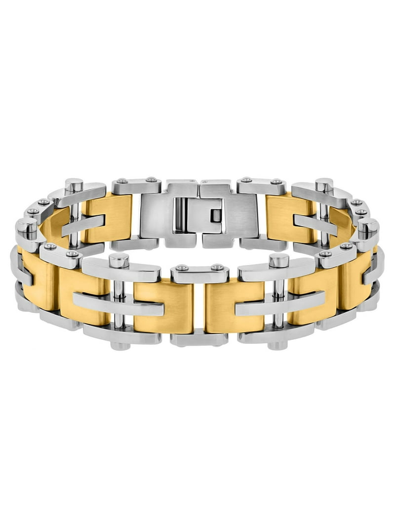 Mens Gold-Tone Stainless Steel Riveted Link Bracelet - Walmart.com