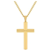 Mens Gold-Tone Stainless Steel Skinny Cross Pendant Necklace