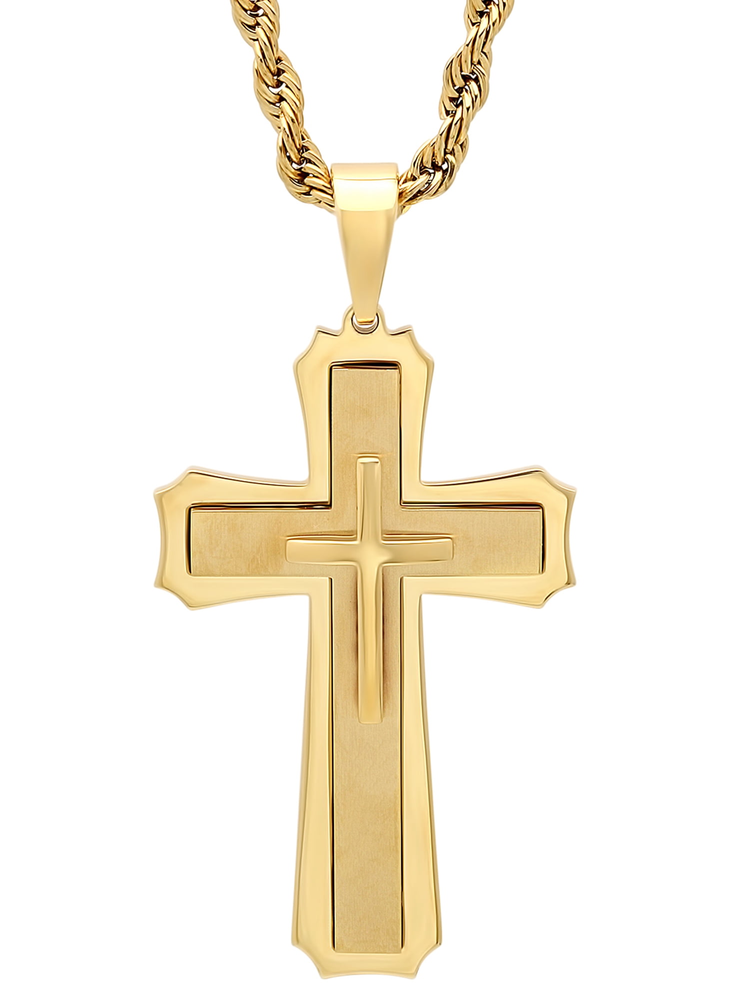Mens Gold-Tone Stainless Steel Stacked Cross Pendant Necklace - Walmart.com
