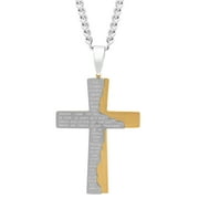 Mens Gold-Tone Stainless Steel The Lord's Prayer Tablet Cross Pendant Necklace