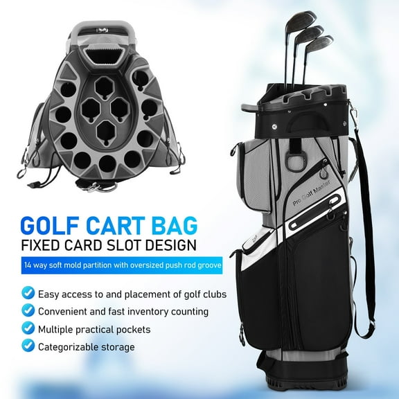 Mens Golf Cart Bag ,14 Way Organizer Top Divider Golf Travel Bag with Multiple Pockets - Waterproof Golfing Gear 38.9''