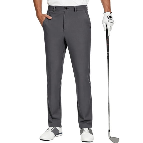 Mens Golf Dress Pants Quick Dry Straight Leg Trousers Slim Fit Casual Work Bottoms Gray L