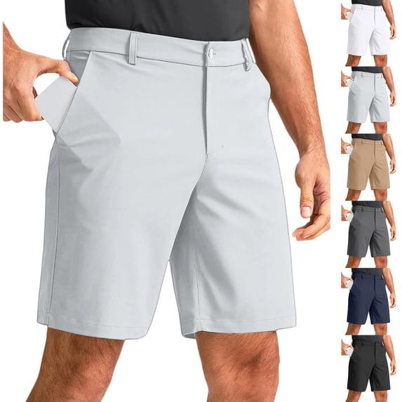 Mens Golf Dress Shorts 7 Inch with Pockets Stretch Lightweight Quick Dry Flat Front Shorts for Work Casual Light Gray 3XL