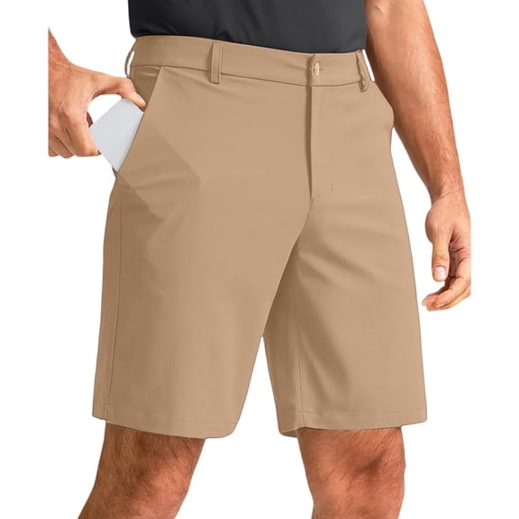 Mens Golf Dress Shorts 7 Inch with Pockets Stretch Lightweight Quick Dry Flat Front Shorts for Work Casual Wear Khaki XL