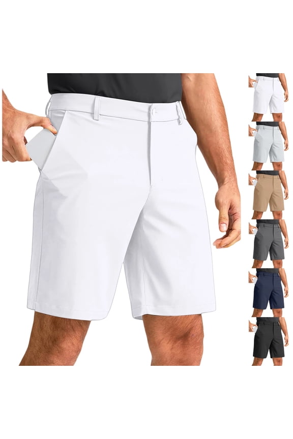 Mens Golf Dress Shorts 7 Inch with Pockets Stretch Lightweight Quick Dry Flat Front Shorts for Work Casual White XL