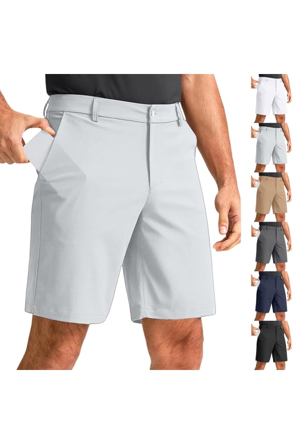 Mens Golf Hybrid Shorts 7 Inch Dress Stretch Hiking Flat Front Quick Dry Lightweight Board Casual Shorts with Pockets Light Gray L
