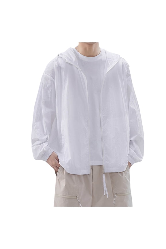 Mens Golf Jacket (Mens Windbreaker) Classic Mens Light Jacket Men's Sun Protection Clothing Solid Color Hooded Trendy Ice Silk Breathable Lightweight Sun Protection Clothing Jacket