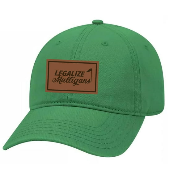 Mens Golf Legalize Mulligans Engraved Leather Patch Twill Baseball Cap With Adjustable Metal Buckle Back-Kelly Green