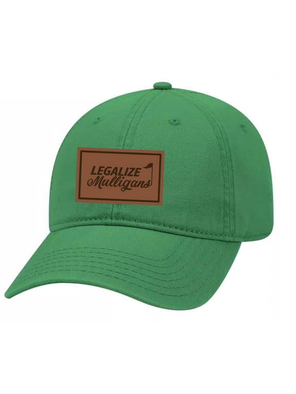 Mens Golf Legalize Mulligans Engraved Leather Patch Twill Baseball Cap With Adjustable Metal Buckle Back-Kelly Green