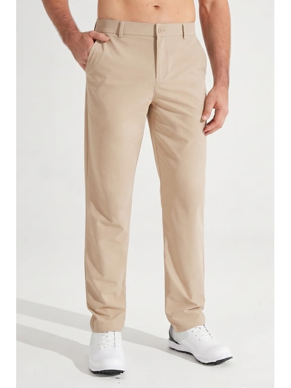 Mens Golf Pants-Stretch Work Dress Pants Quick Dry Lightweight Casual Comfy Trousers with Pockets Khaki(Size XS-XXXL)