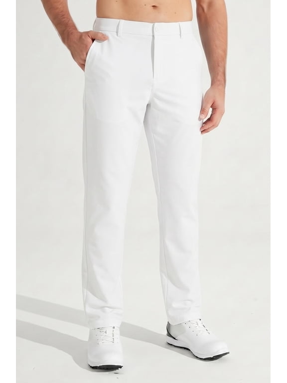 Mens Golf Pants-Stretch Work Dress Pants Quick Dry Lightweight Casual Comfy Trousers with Pockets White(Size XS-XXXL)