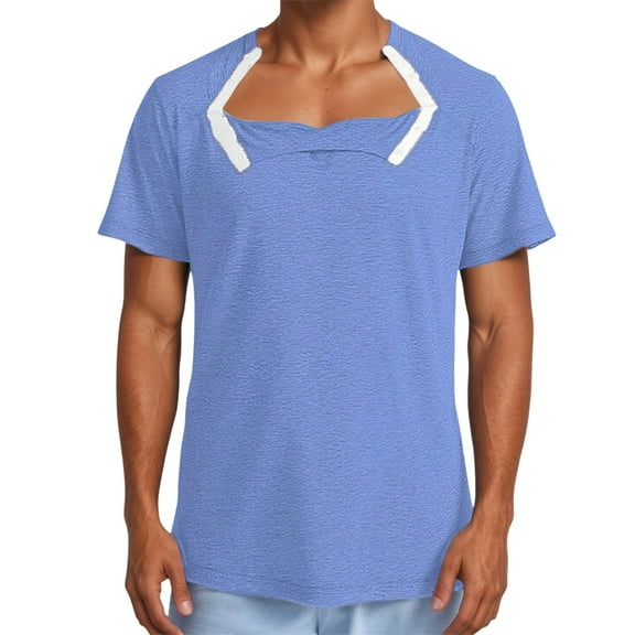 Mens Golf Polo Adaptive Tear Short Sleeve Front Open Side Snap Mens Clothing,Blue,2XL