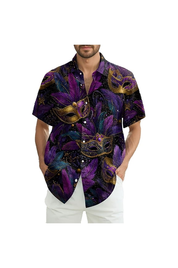 Mens Golf Polo Carnival Short Sleeve Breathable Button Down Comfort School Outfits for Teachers,Dark Purple,XL