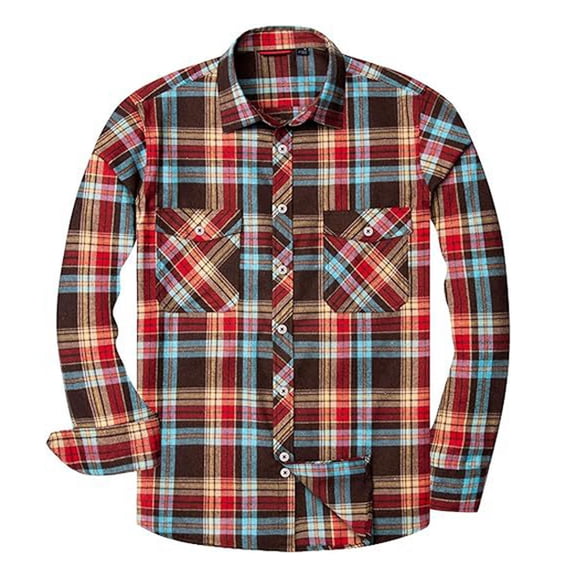 Mens Golf Polo Flannel Long Sleeve Plaid Button Down Chest Pocket Mens Undershirts,Red,3XL
