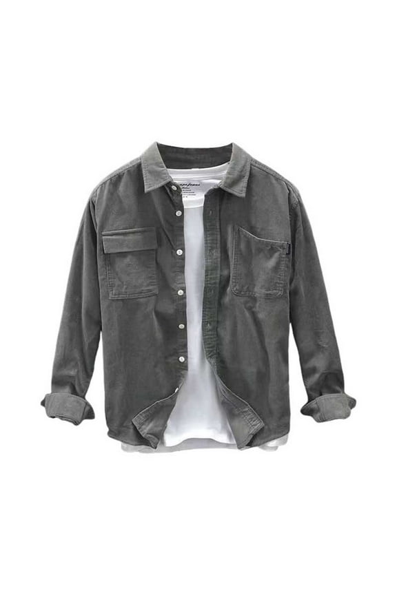 Mens Golf Polo Long Sleeve Corduroy Button Down Cargo Jacket With Pockets Plain Soft Warm Trucker Lapel Mens Casual Shirts