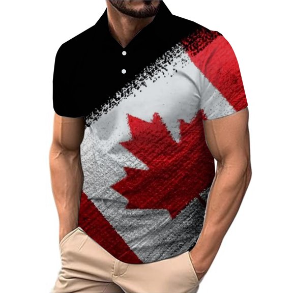 Mens Golf Polo Maple Leaf Canada Lapel Button Canadian Muscle Slim Beach Vacation Essentials,Red,L