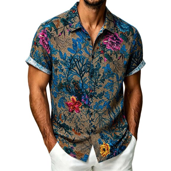 Mens Golf Polo Printed Style Button Down Patterned Weekend Outings Holiday Top for Men,Blue,3XL