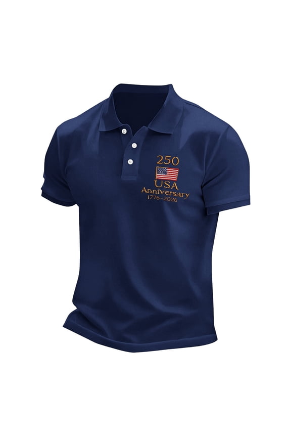 Mens Golf Polo Shirts 250 Anniversary USA Shirt Collared Dress USA PoloTops 250th Birthday Patriotic Flag Print Shirt