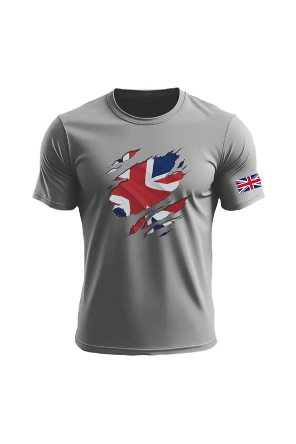 Mens Golf Polo Shirts British Patriotic Jack Print Short Sleeve Blend Ribbed Tops for Men,Grey,2XL