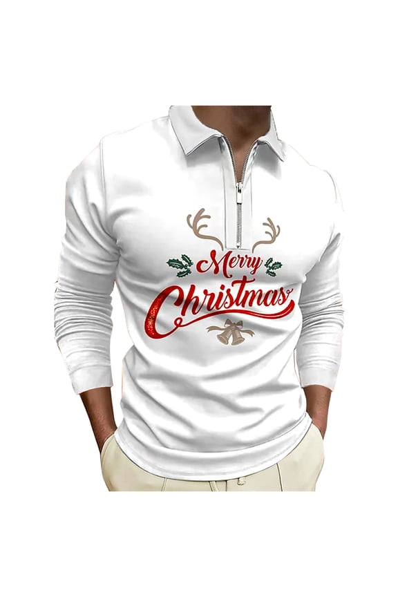 Mens Golf Polo Shirts Christmas 3D Digital Printing Holiday Lapel Half Zipper Long Sleeve Mens Performance Polos,K,L