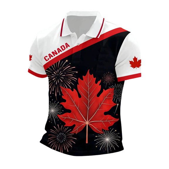 Mens Golf Polo Shirts Distinctive Maple Breathable Short Sleeve Mens Knit Tops,Black,L