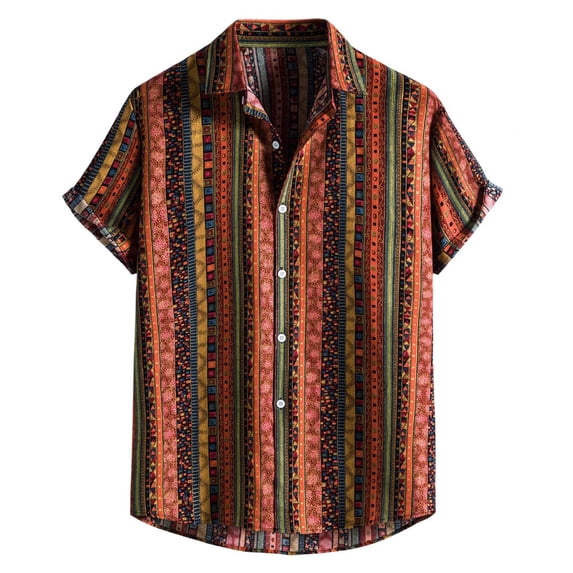 Mens Golf Polo Shirts Fashion Button Down Printed Short Sleeve Lapel Rugby Shirt for Men,Orange,S