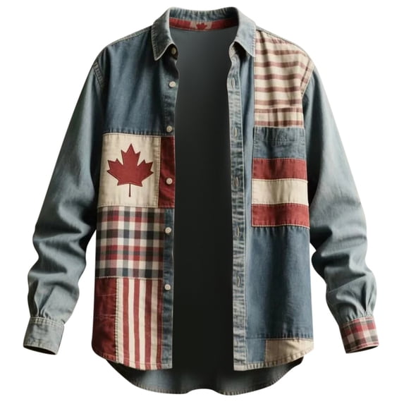 Mens Golf Polo Shirts Long Sleeve Embroidered Maple Leaf Pattern Button ...