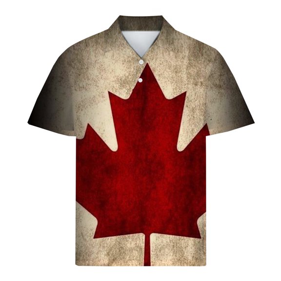 Mens Golf Polo Shirts Maple Leaf Canada Short Sleeve Lapel Button Mens Spring Shirt,Yellow,L