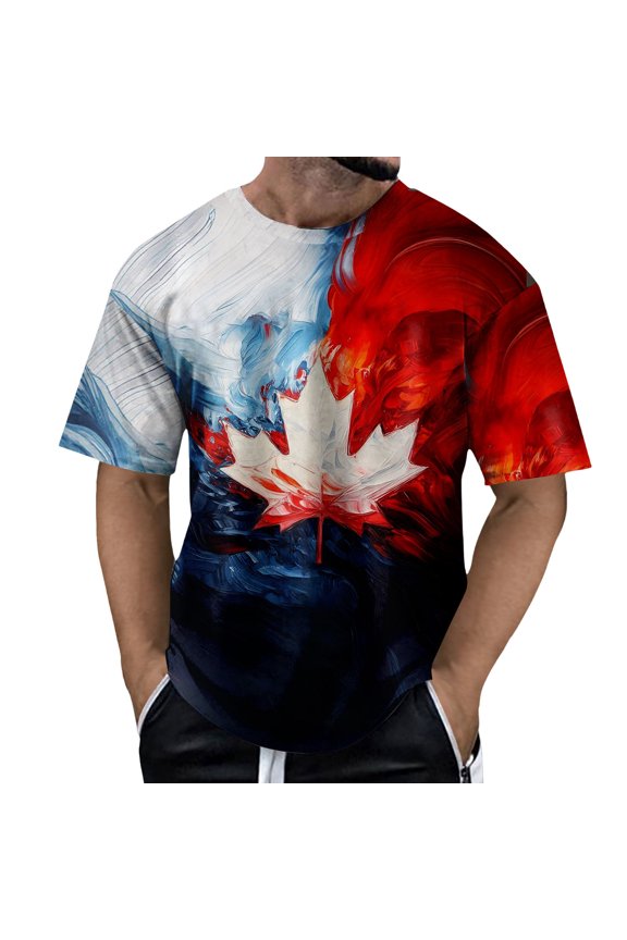 Mens Golf Polo Shirts Maple Leaf Graphic Print Short Sleeve Crew Neck Mens Clothing,Dark Blue,M