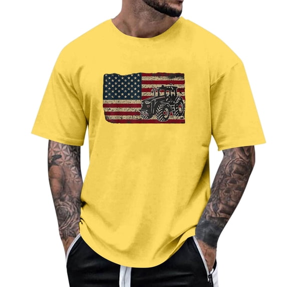 Mens Golf Polo Shirts Patriotic Farm Tractor Short Sleeve Plus Size Mens Clothing,Yellow,XL