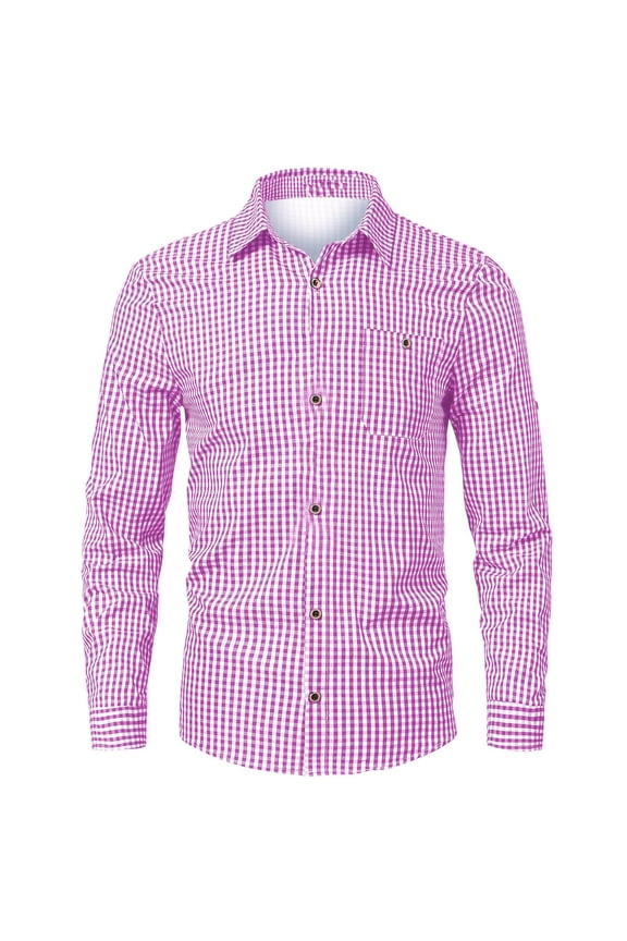 Mens Golf Polo Shirts Plaid Breathable Long Sleeve Button Down Mens Summer Clothing,Purple,S