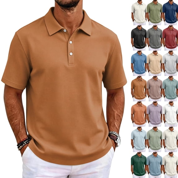 Mens Golf Polo Shirts Quick Dry Moisture Wicking Performance Polo Shirt for Business Casual Brown 3XL