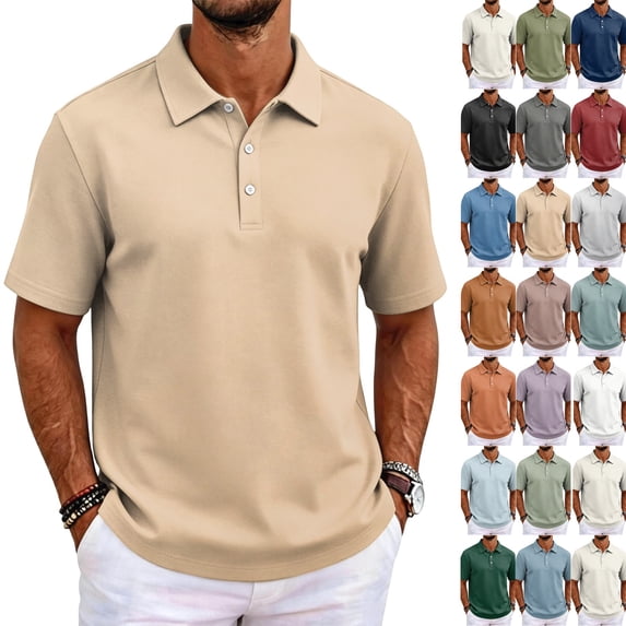 Mens Golf Polo Shirts Quick Dry Moisture Wicking Performance Polo Shirt for Business Casual Khaki 3XL