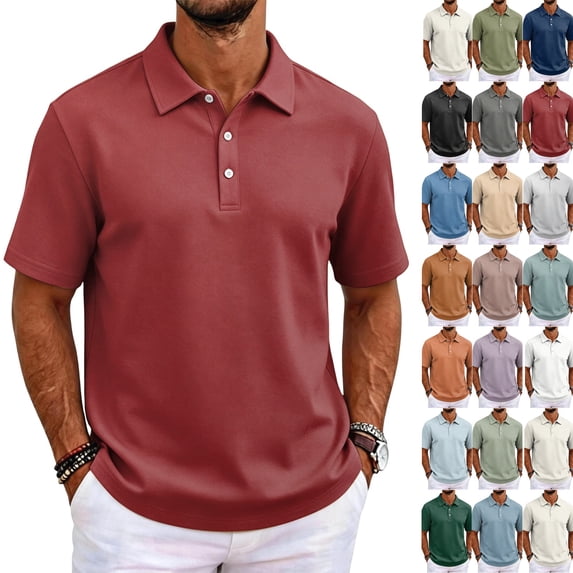 Mens Golf Polo Shirts Quick Dry Moisture Wicking Performance Polo Shirt for Business Casual Red S