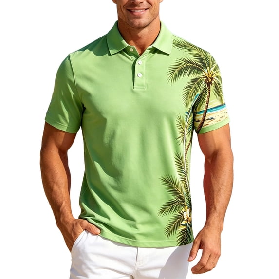 Mens Golf Polo Shirts Short Sleeve Button Down Mens Performance Polos,Green,2XL