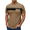 thumbnail image 1 of Mens Golf Polo Shirts Short Sleeved Round Neck Striped Printed Mens Activities Shirt,Khaki,XL, 1 of 7