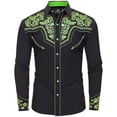 thumbnail image 1 of Mens Golf Polo Shirts Western Cowboy Long Sleeve Embroidered Slim Fit Button Down Pockets Mens Formal Shirts,Light Green,2XL, 1 of 4