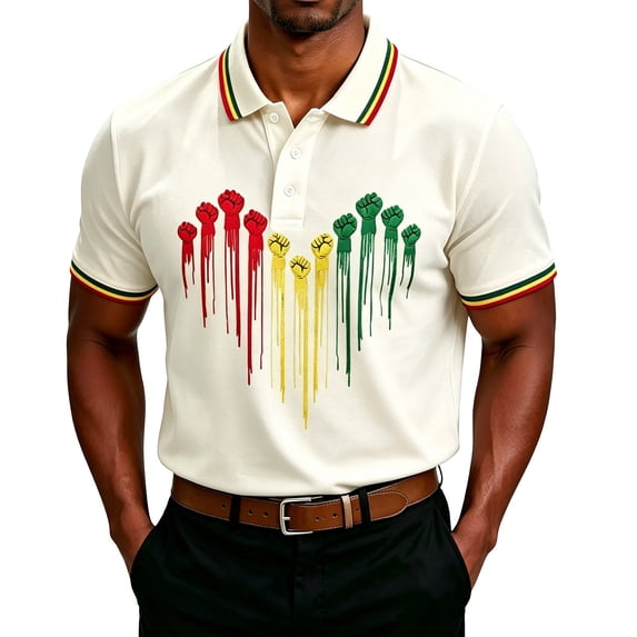 Mens Golf Polo Shirts with Button Front Print Short Sleeve Classic Casual Tee