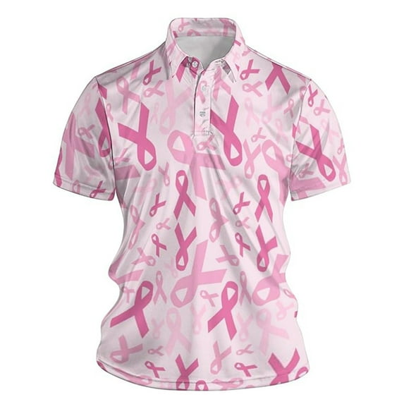 Mens Golf Polo Tops Cancer Prevention Month Short Sleeve Mens Graphic T-Shirts,Pink,S