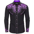 thumbnail image 1 of Mens Golf Polo Western Cowboy Long Sleeve Embroidered Slim Fit Button Down Pockets Mens Performance Polos,Purple,S, 1 of 4