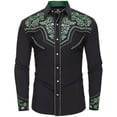 thumbnail image 1 of Mens Golf Polo Western Cowboy Long Sleeve Embroidered Slim Fit Button Down Pockets Mens Workout Shirts,Dark Green,S, 1 of 4