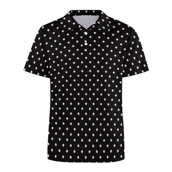 Mens Golf Polos Men's Polka Dot Casual Summer Shirt Short Sleeve Breathable Comfortable Collared Top for Daily Outdoor Activities and Leisure Black XXL