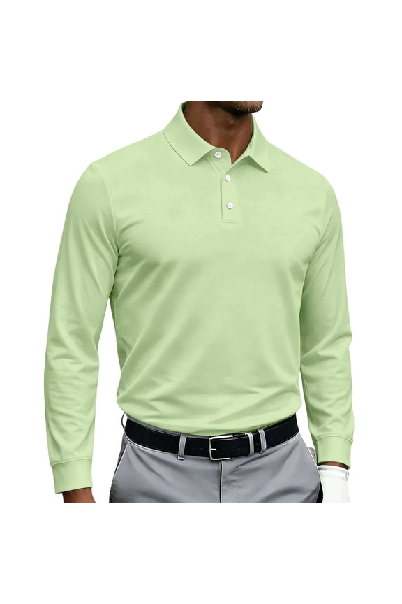 Mens Golf Shirt Long Sleeve Moisture Wicking Dry Fit Performance Solid Casual Pique Golf Polo Shirts for Men