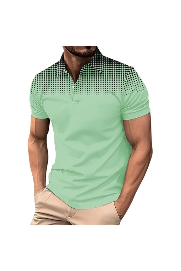 Mens Golf Shirt Quick Dry Athletic Mesh Polo Shirts Moisture Wicking Performance 3D Polka Dot Print Short Sleeve Green