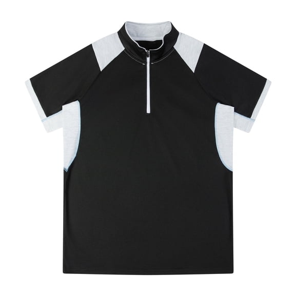 Mens Golf Shirts 1/4 Zip Color Block Short Sleeve Mock Neck Athletic Pique T-Shirts, Summer Casual Lightweight Breathable Performance Quick Dry Top for Outdoor Running Workout