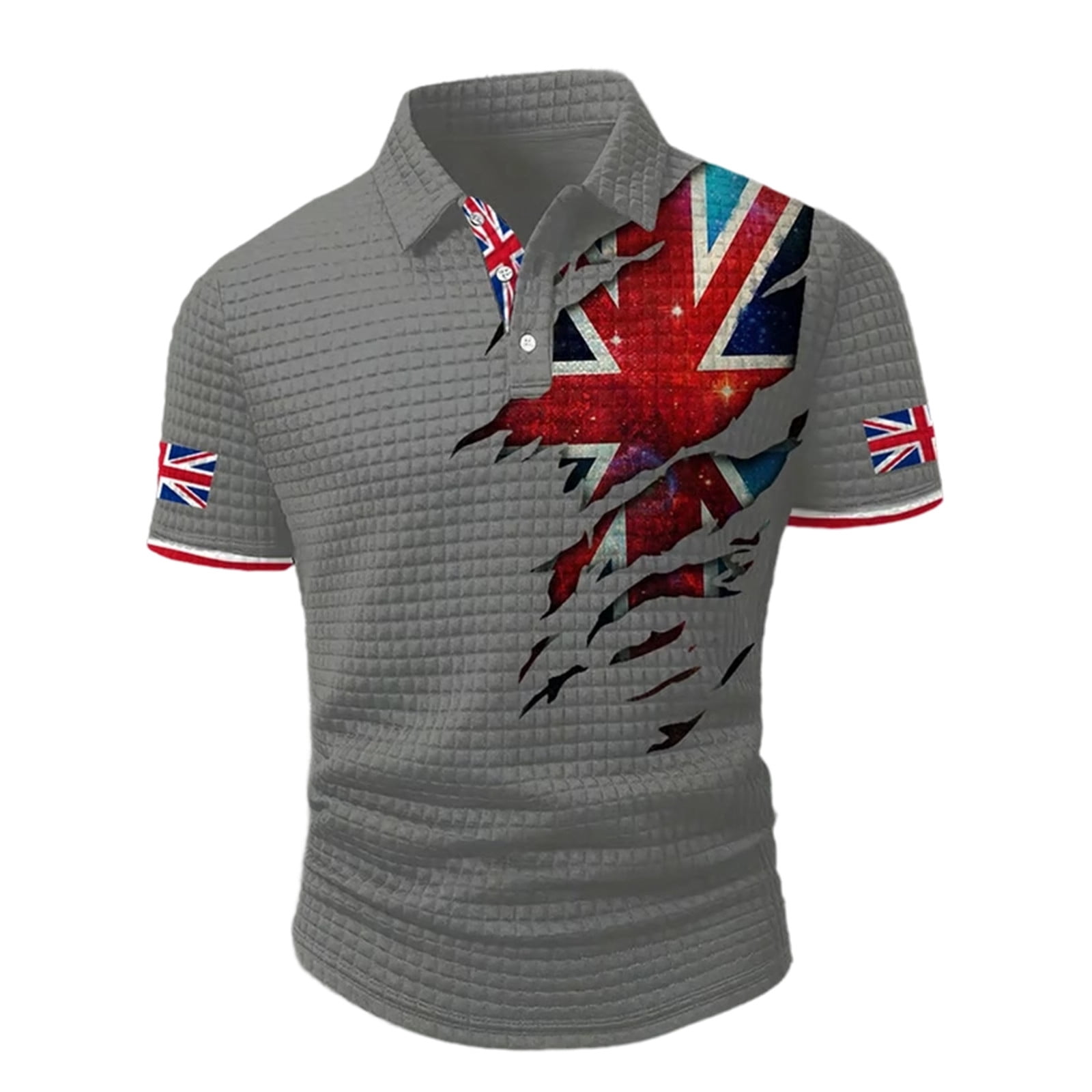 Mens Golf Shirts British Print Classic Fit Short Sleeve Knit Leisure ...