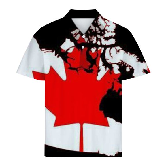 Mens Golf Shirts Canada Short Sleeve Lapel Button Canadian Muscle Mens Graphic T-Shirts,Red,XL