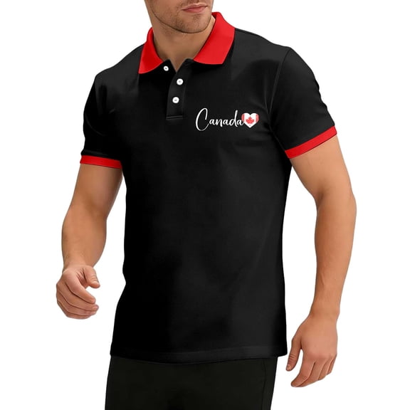 Mens Golf Shirts Distinctive Maple Leaf Breathable Plus Size Mens Clothing,Black,L