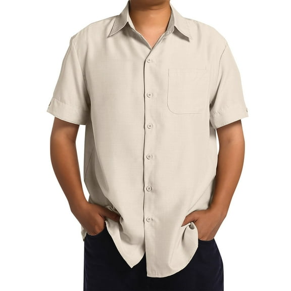Mens Golf Shirts Fashion Beach Seaside Classic Short Sleeved Bowling Button Closure Mens Work Clothing,Beige,L